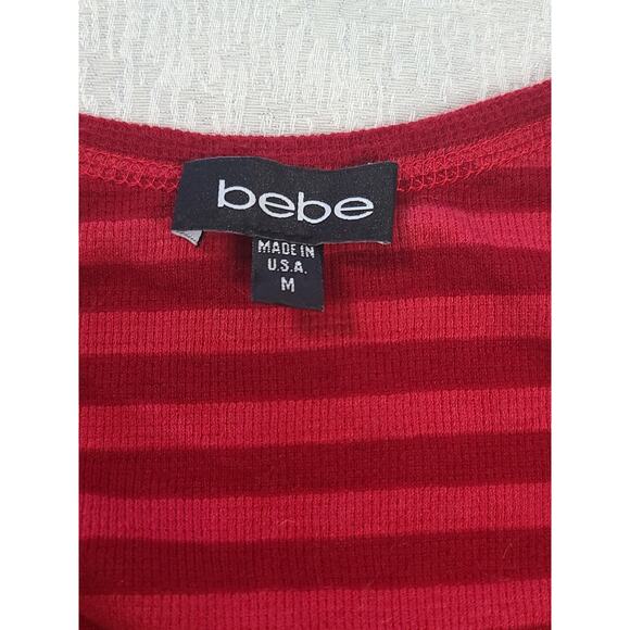 bebe Y2K Women's long sleeve henley Bling red stripes Size Medium Elena Gilbert - Picture 6 of 6